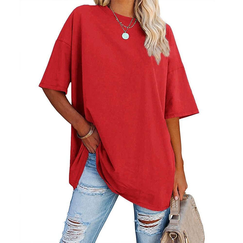 Loose Drop Shoulder Sleeves Round Neck Short Sleeve Top - Nioor