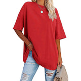 Loose Drop Shoulder Sleeves Round Neck Short Sleeve Top - Nioor