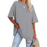 Loose Drop Shoulder Sleeves Round Neck Short Sleeve Top - Nioor