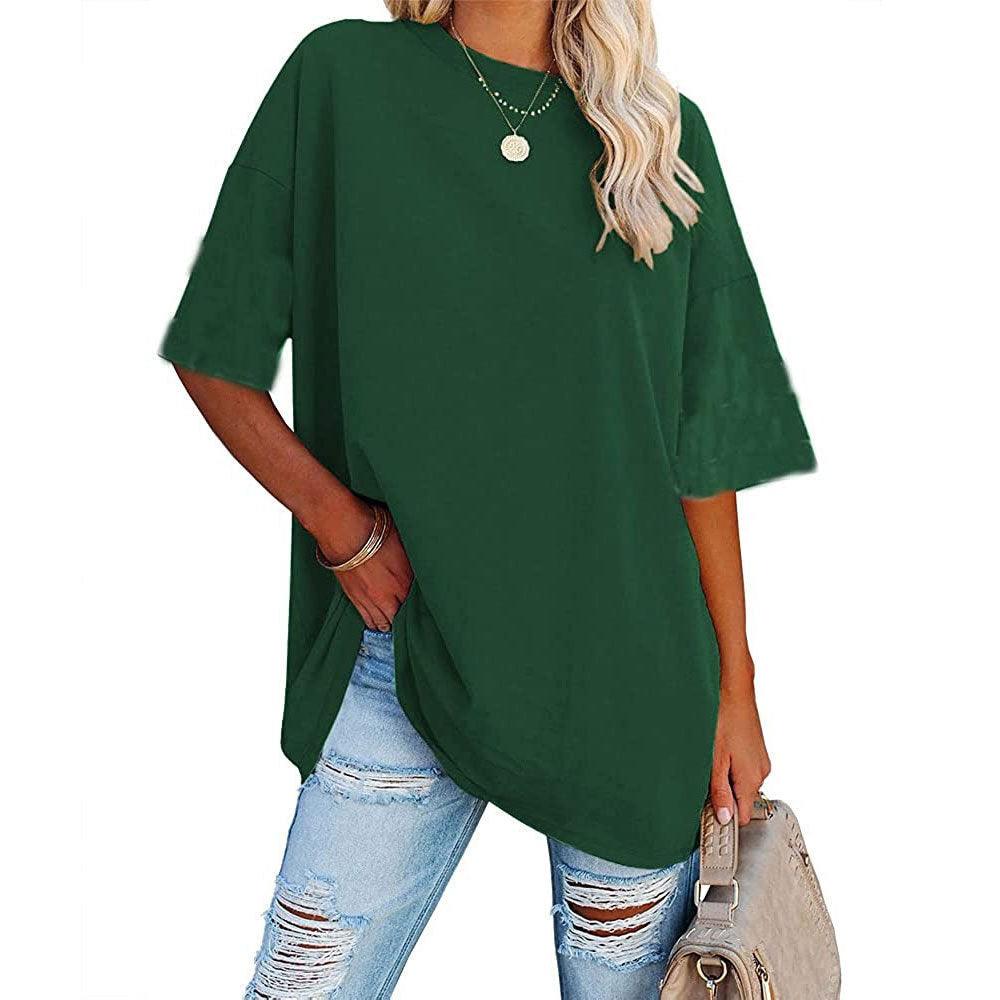 Loose Drop Shoulder Sleeves Round Neck Short Sleeve Top - Nioor