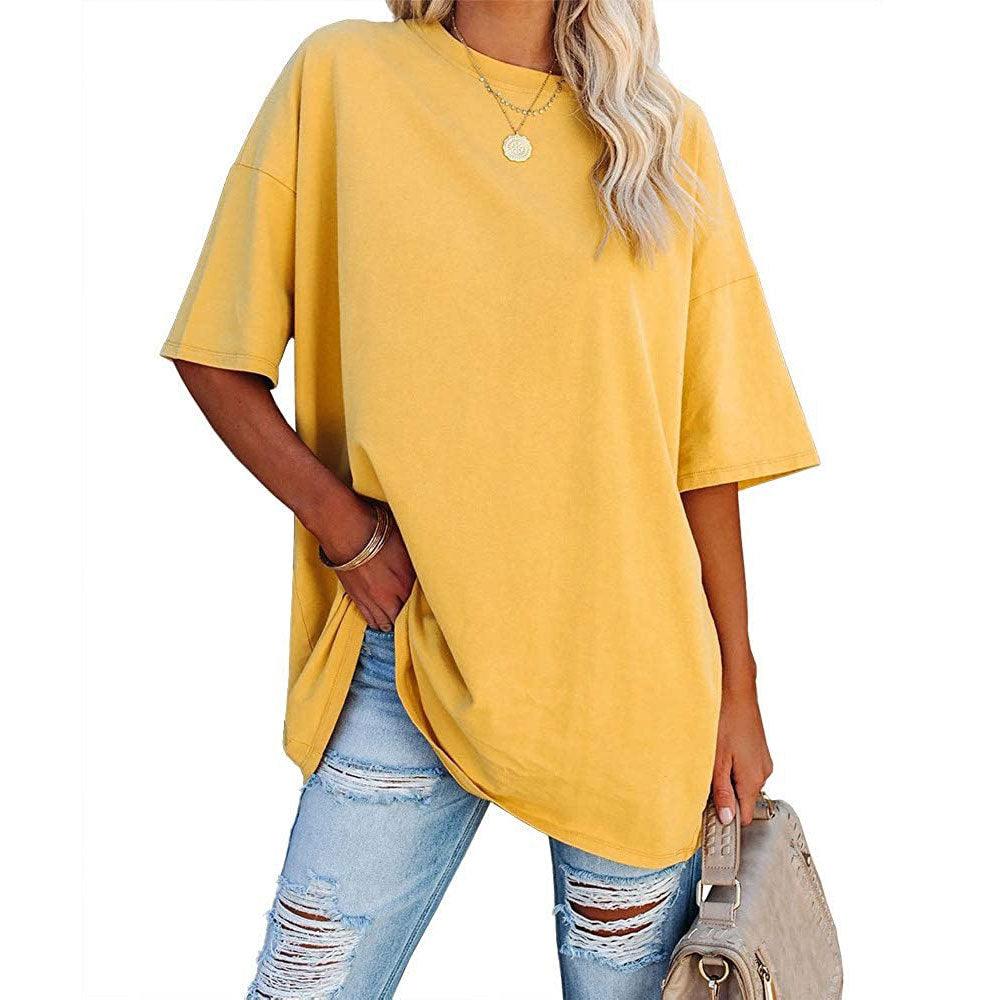 Loose Drop Shoulder Sleeves Round Neck Short Sleeve Top - Nioor