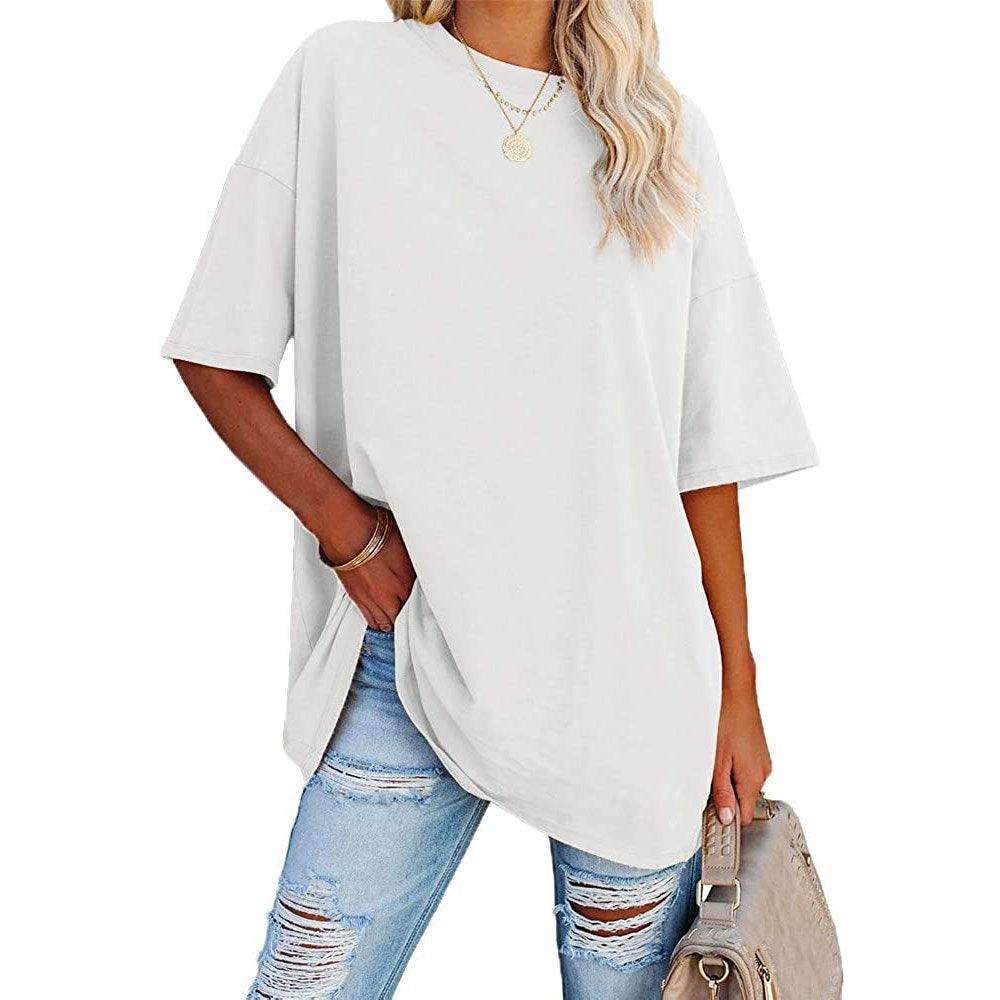 Loose Drop Shoulder Sleeves Round Neck Short Sleeve Top - Nioor