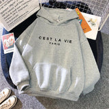 Loose Hooded Sweater Student Hoodie With Letter Print Sports Tops - Nioor