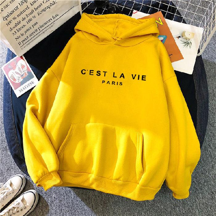 Loose Hooded Sweater Student Hoodie With Letter Print Sports Tops - Nioor