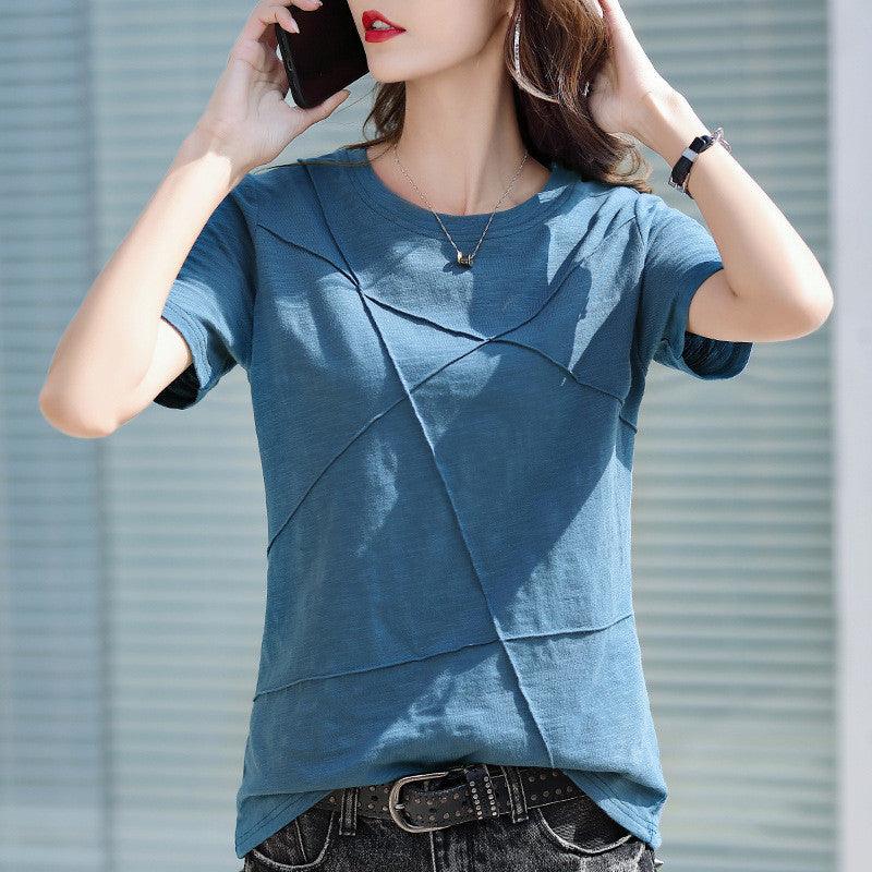 Loose Large Size Cotton Slub Cotton Short-sleeved T-shirt For Women - Nioor