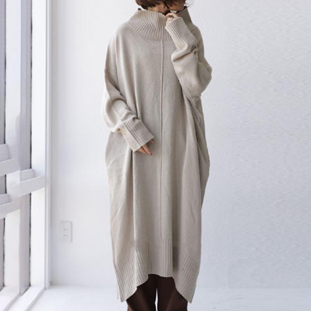 Loose Large Size Mid-length Turtleneck Dress Sweater - Nioor