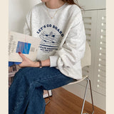 Loose Letter Printed Fleece Sweater For Women - Nioor