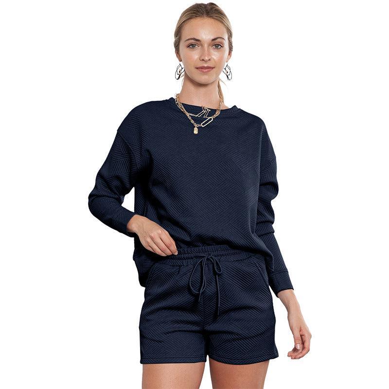 Loose Long Sleeve Shorts Two-piece Set Autumn New Stylish Simple And Versatile - Nioor