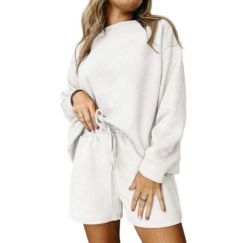 Loose Long Sleeve Shorts Two-piece Set Autumn New Stylish Simple And Versatile - Nioor