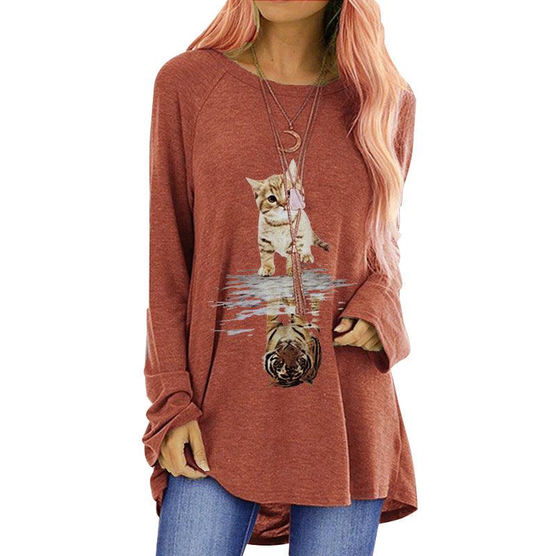 Loose Round Neck Long Sleeve T-shirt For Women - Nioor