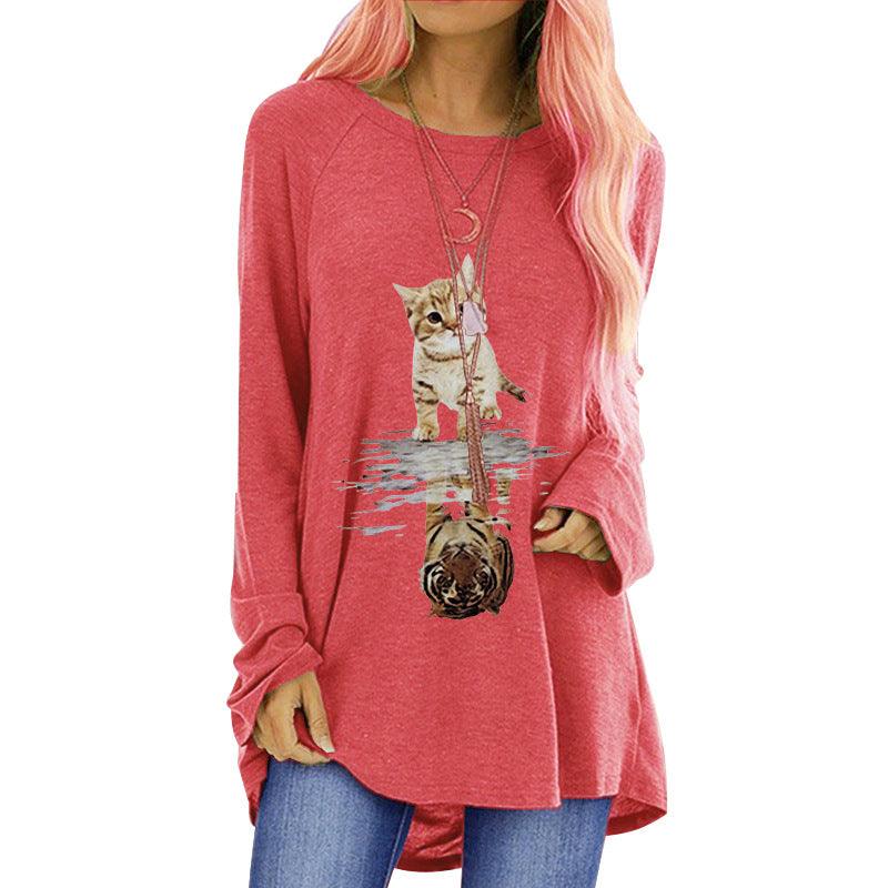 Loose Round Neck Long Sleeve T-shirt For Women - Nioor