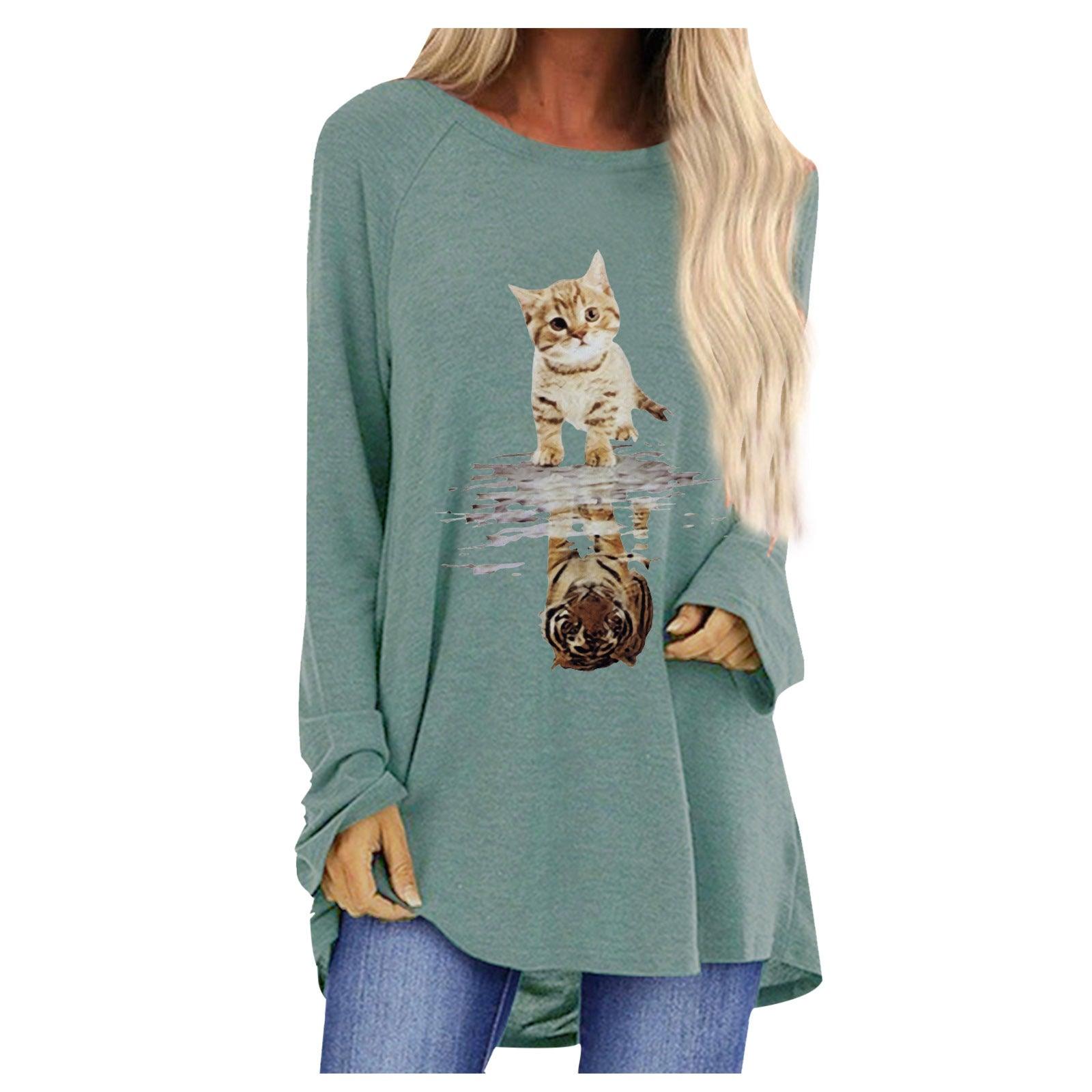 Loose Round Neck Long Sleeve T-shirt For Women - Nioor