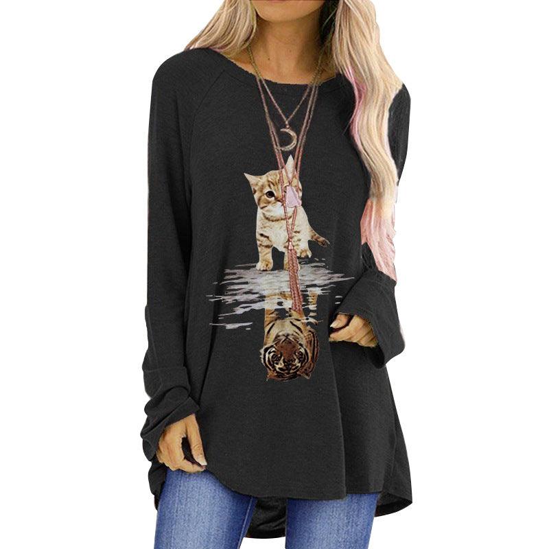 Loose Round Neck Long Sleeve T-shirt For Women - Nioor