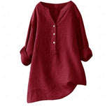 Loose Solid Color Cotton And Linen Top Shirt - Nioor