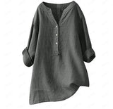 Loose Solid Color Cotton And Linen Top Shirt - Nioor