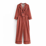 Loose Western Style Double-breasted Fashion Printed Jumpsuit Women - Nioor