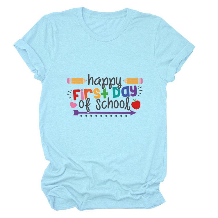 Loose Women's Short-sleeved Shirt Happy First Day Of School - Nioor