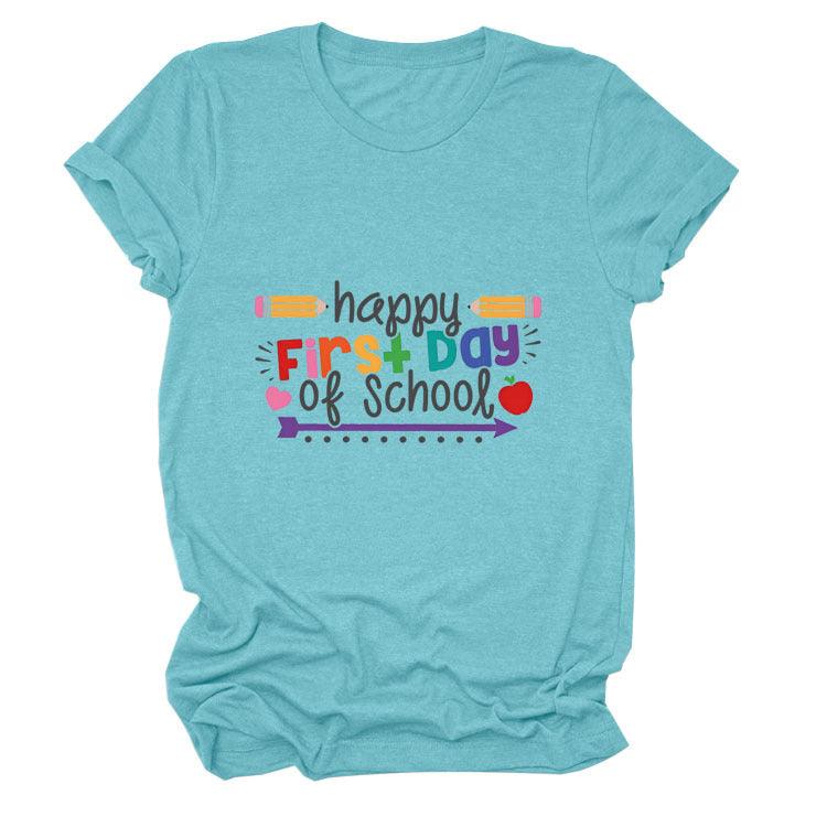 Loose Women's Short-sleeved Shirt Happy First Day Of School - Nioor