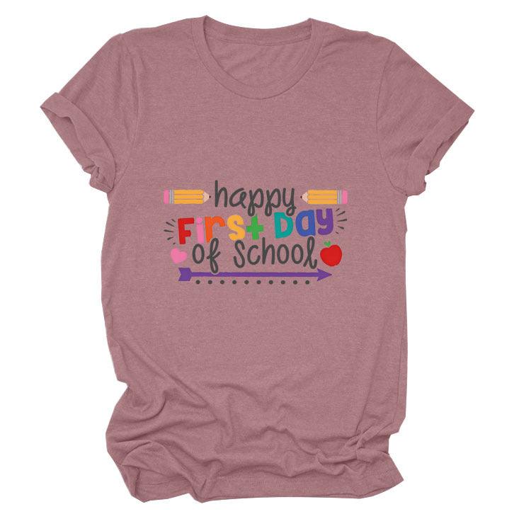 Loose Women's Short-sleeved Shirt Happy First Day Of School - Nioor