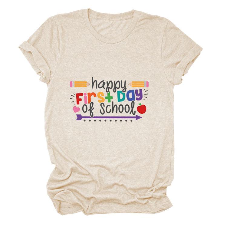 Loose Women's Short-sleeved Shirt Happy First Day Of School - Nioor