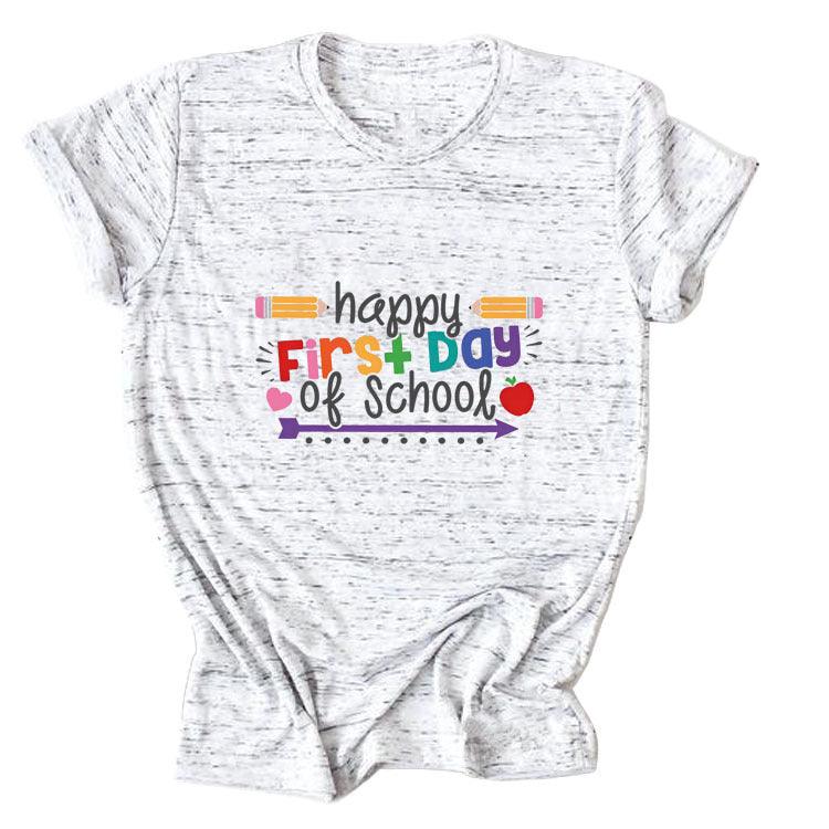 Loose Women's Short-sleeved Shirt Happy First Day Of School - Nioor