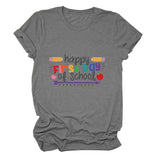 Loose Women's Short-sleeved Shirt Happy First Day Of School - Nioor