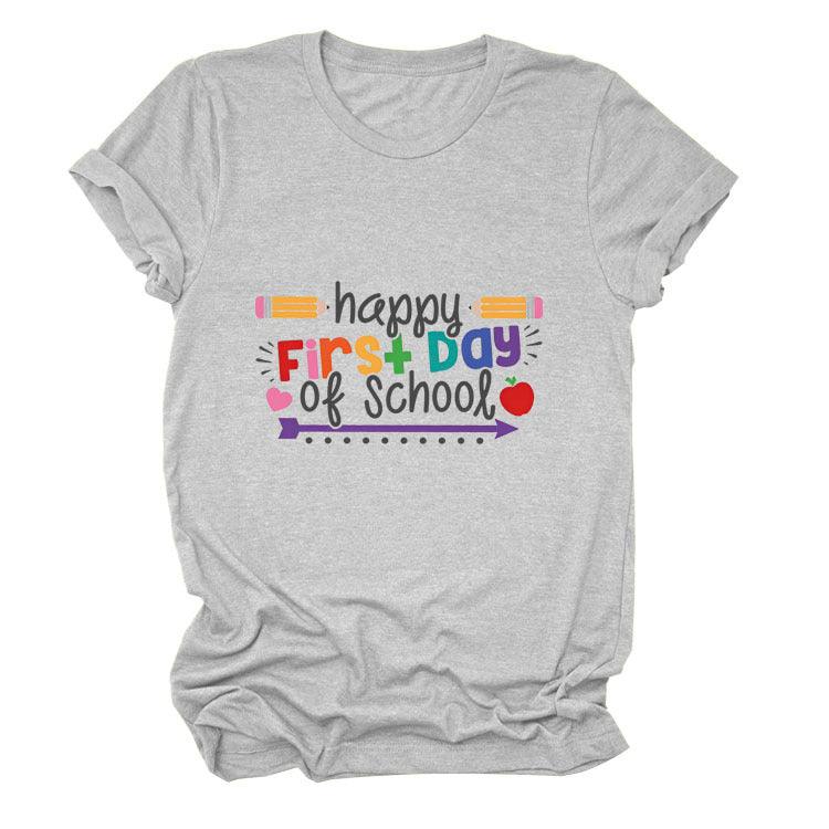 Loose Women's Short-sleeved Shirt Happy First Day Of School - Nioor