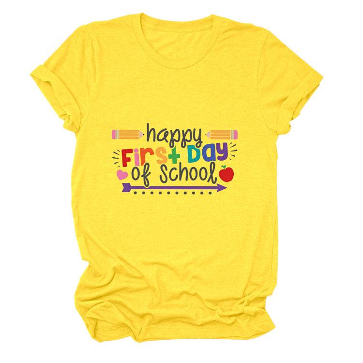 Loose Women's Short-sleeved Shirt Happy First Day Of School - Nioor