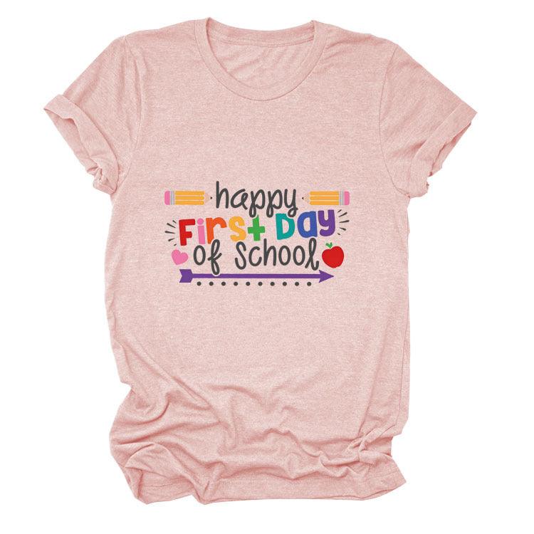 Loose Women's Short-sleeved Shirt Happy First Day Of School - Nioor