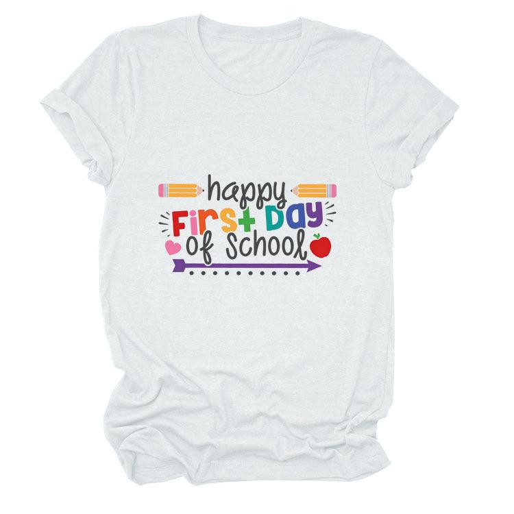 Loose Women's Short-sleeved Shirt Happy First Day Of School - Nioor