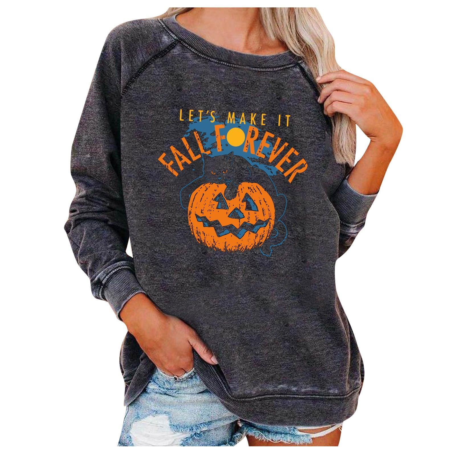 Loose Women's Tops Halloween Themed Sweatshirts - Nioor