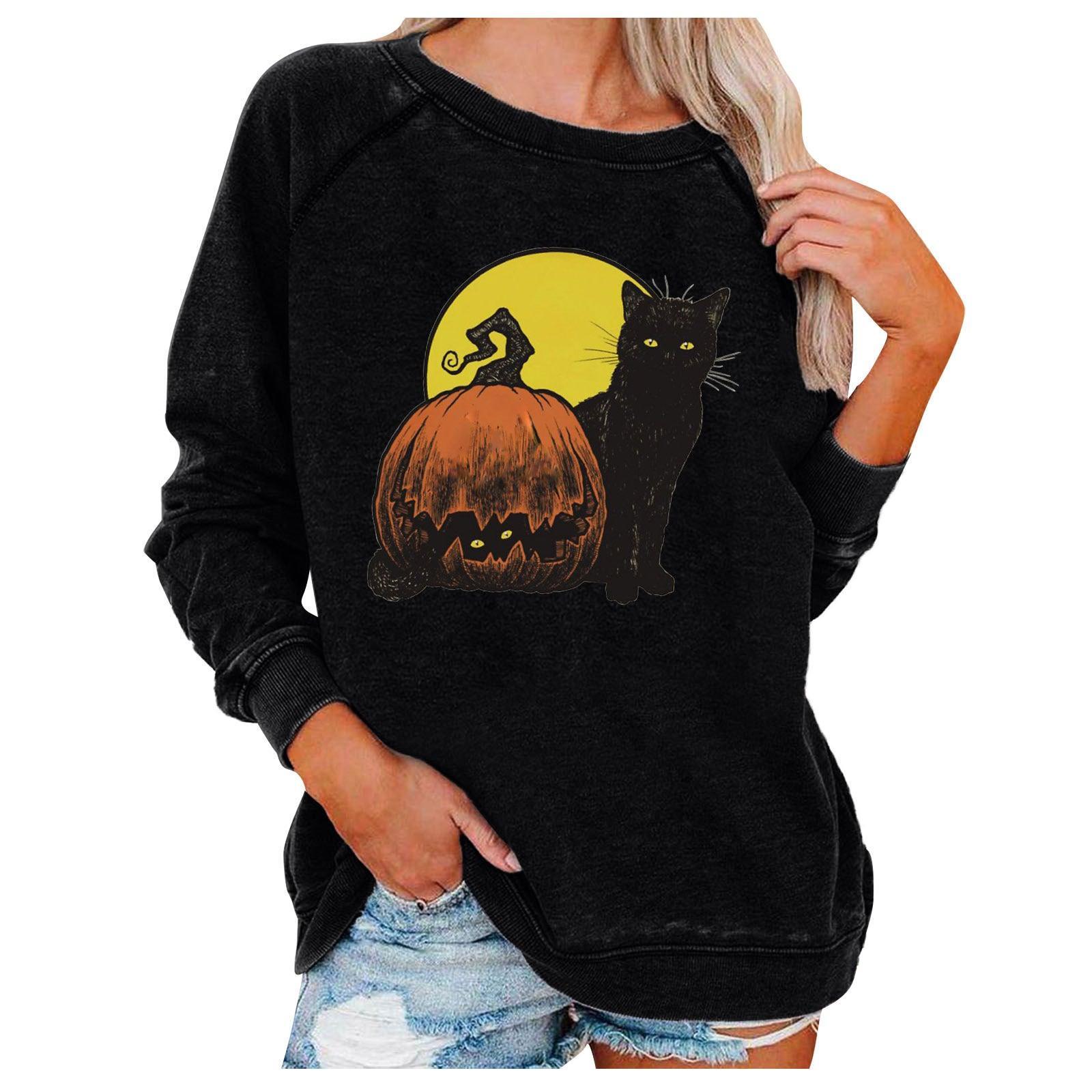 Loose Women's Tops Halloween Themed Sweatshirts - Nioor