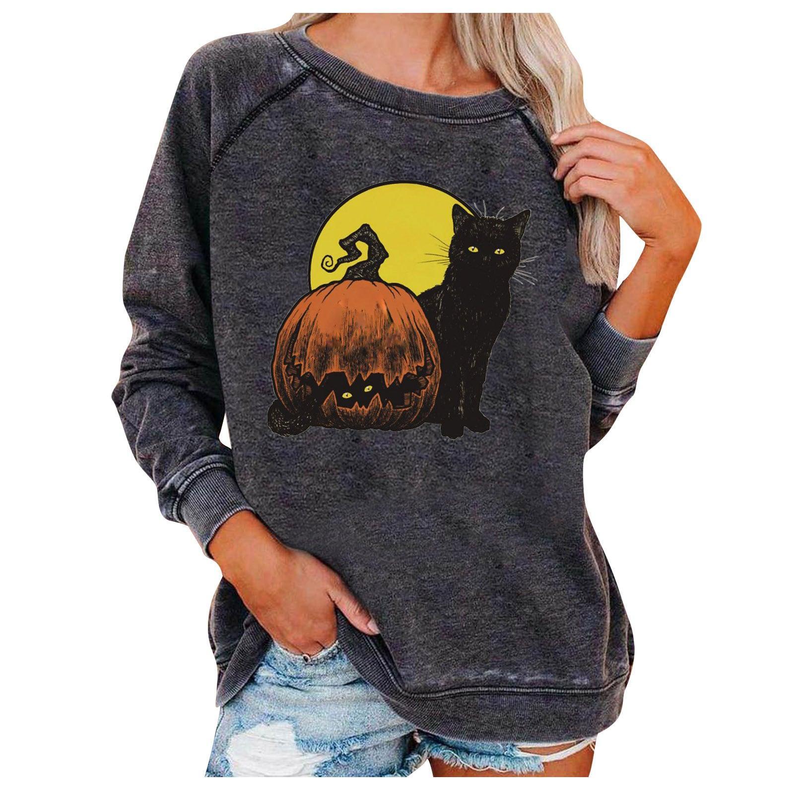 Loose Women's Tops Halloween Themed Sweatshirts - Nioor