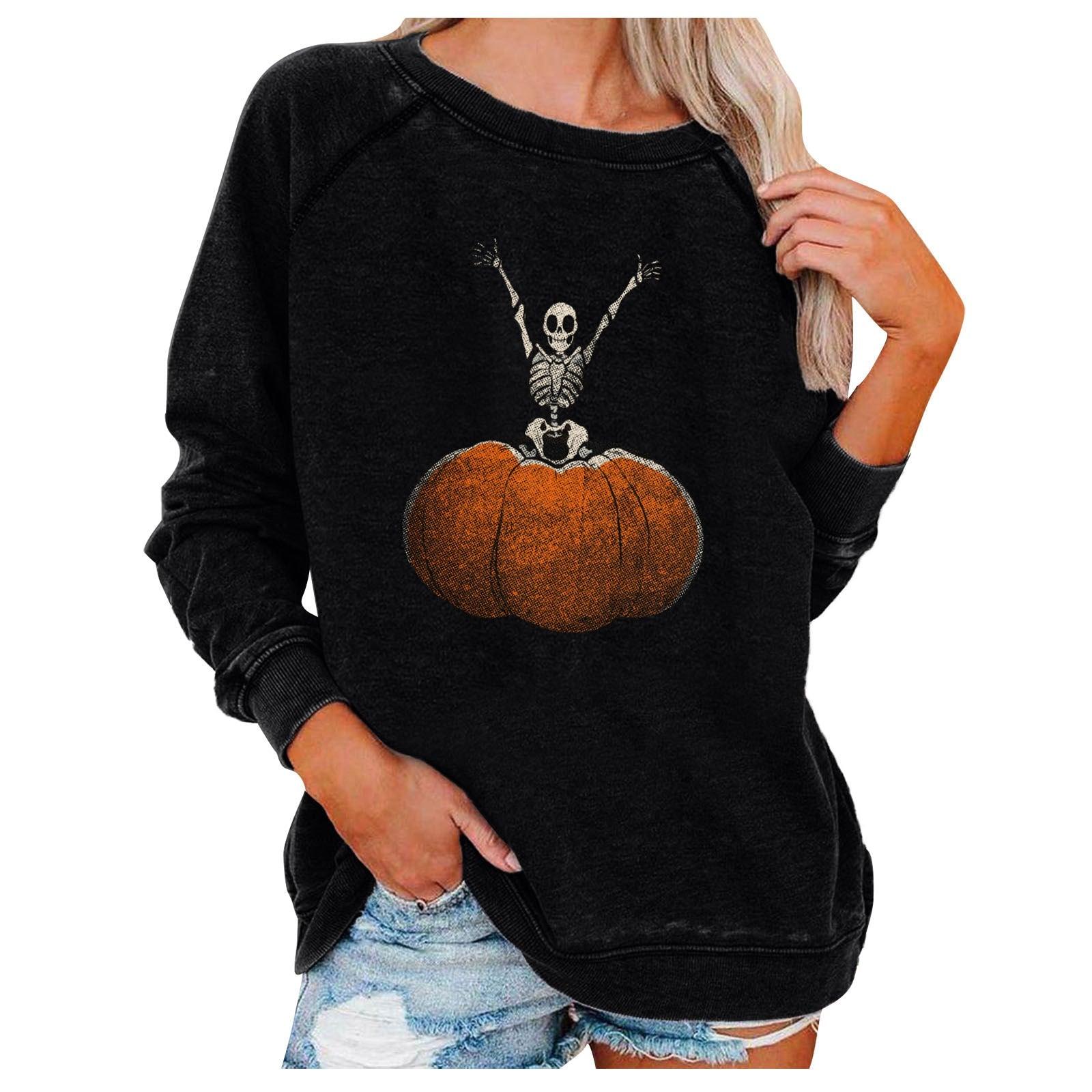 Loose Women's Tops Halloween Themed Sweatshirts - Nioor