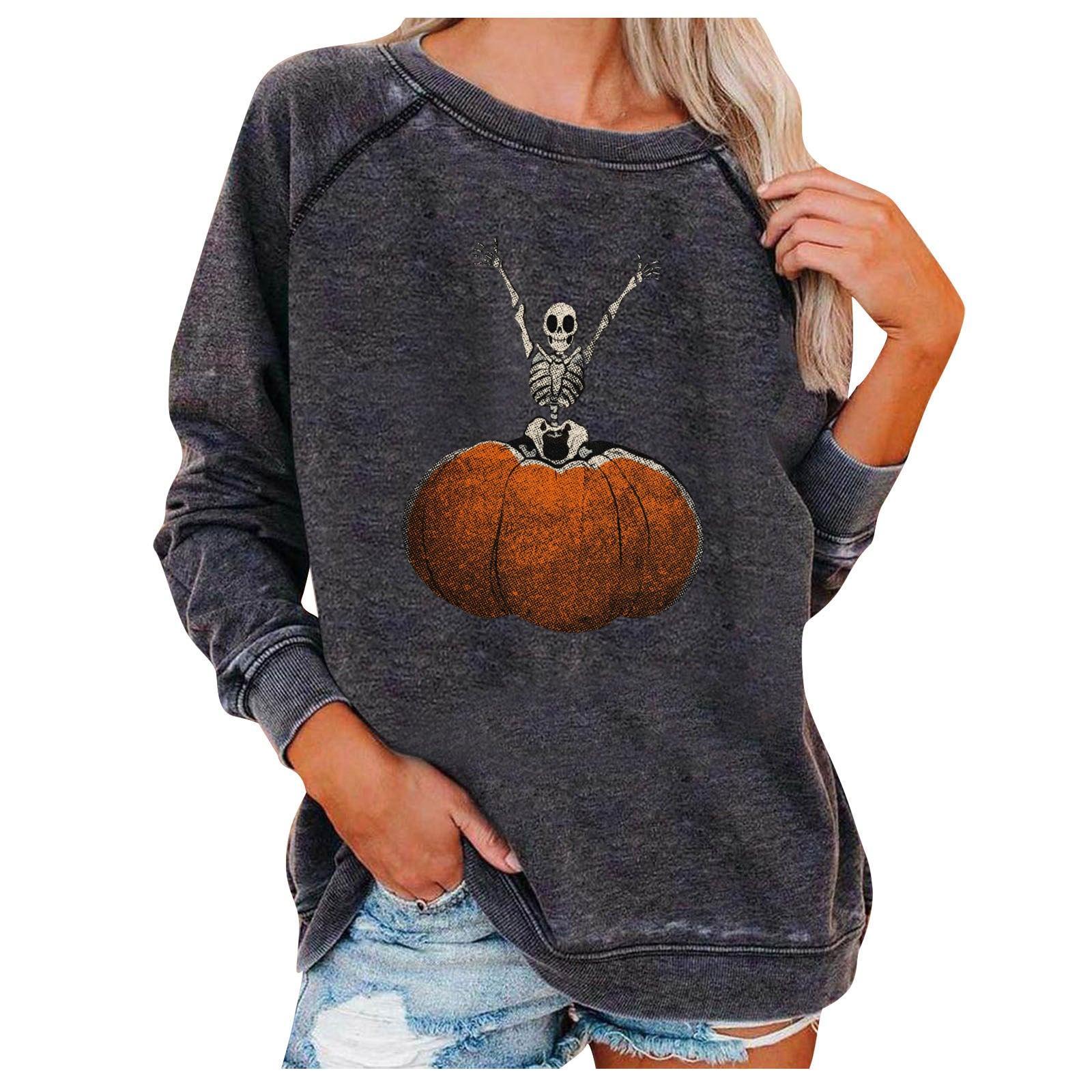 Loose Women's Tops Halloween Themed Sweatshirts - Nioor