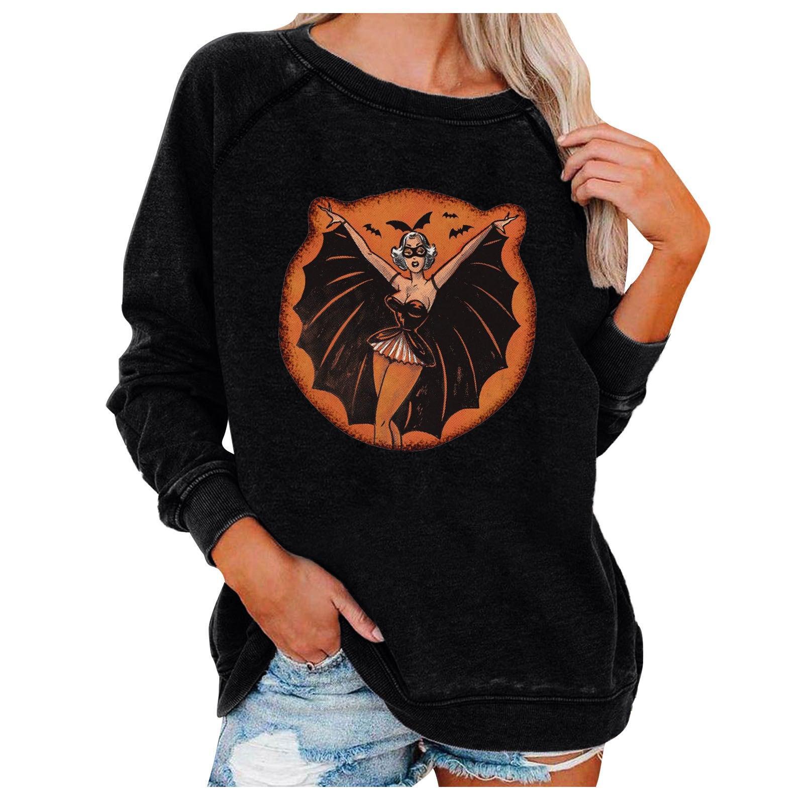 Loose Women's Tops Halloween Themed Sweatshirts - Nioor