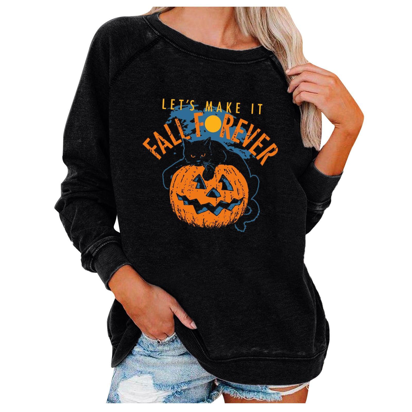 Loose Women's Tops Halloween Themed Sweatshirts - Nioor