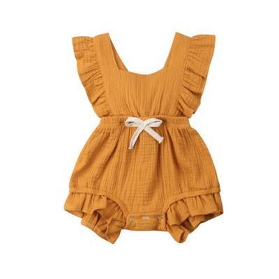 Lotus leaf lace sleeve bow baby dress - Nioor