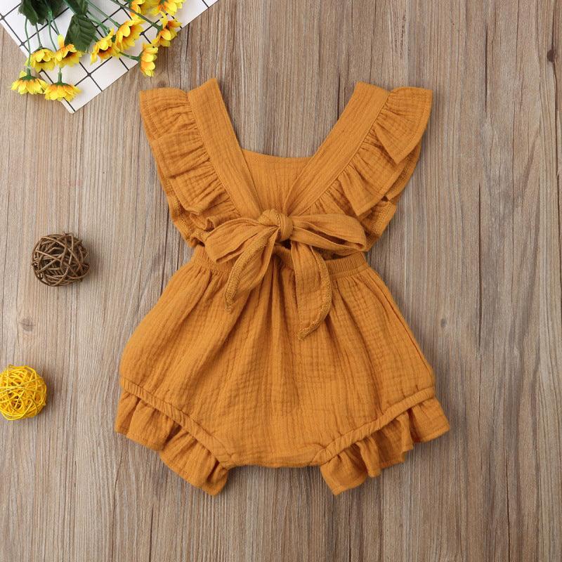 Lotus leaf lace sleeve bow baby dress - Nioor