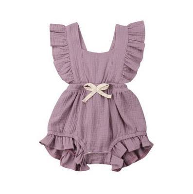 Lotus leaf lace sleeve bow baby dress - Nioor