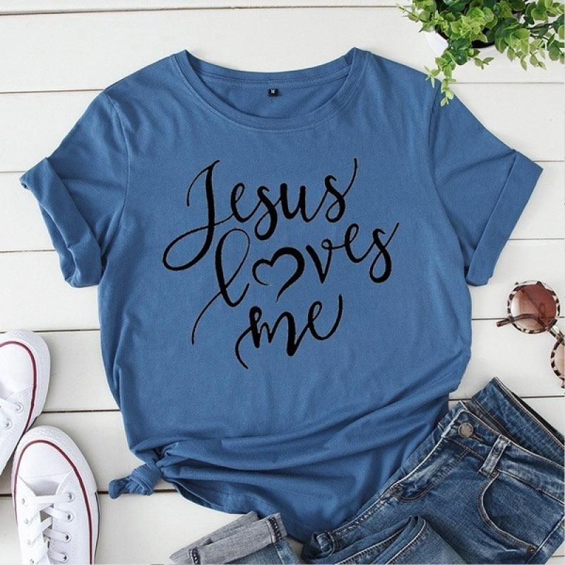 LOVES ME Letter Print T Shirt Women Short Sleeve O Neck Loo - Nioor