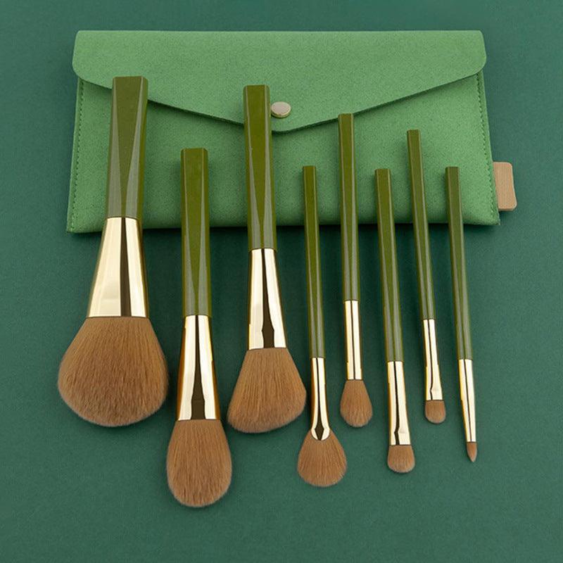 Makeup Brush Set Soft 8 Green Shimmering Brushes - Nioor