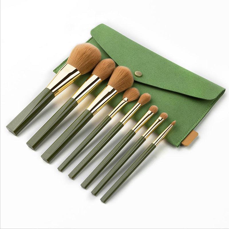 Makeup Brush Set Soft 8 Green Shimmering Brushes - Nioor