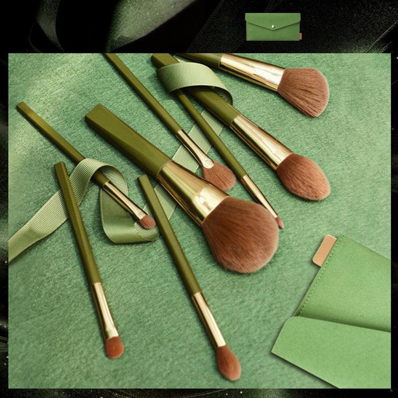 Makeup Brush Set Soft 8 Green Shimmering Brushes - Nioor