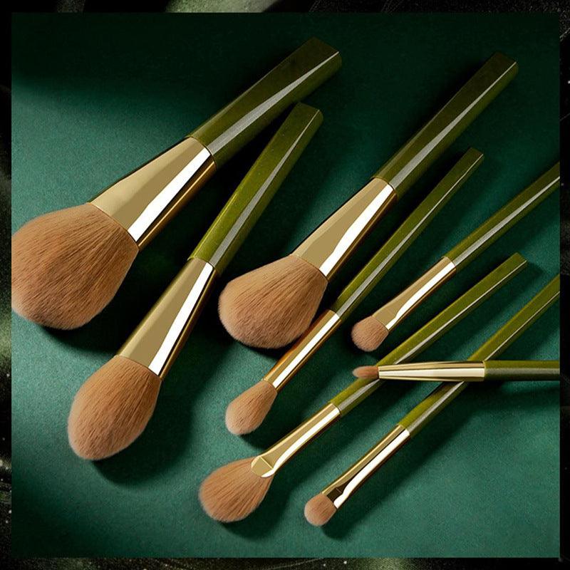 Makeup Brush Set Soft 8 Green Shimmering Brushes - Nioor