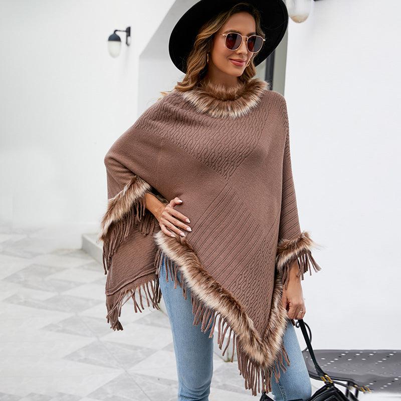 Mao Mao Yu Foreign Trade Knitted Tassel Cloak For Women - Nioor