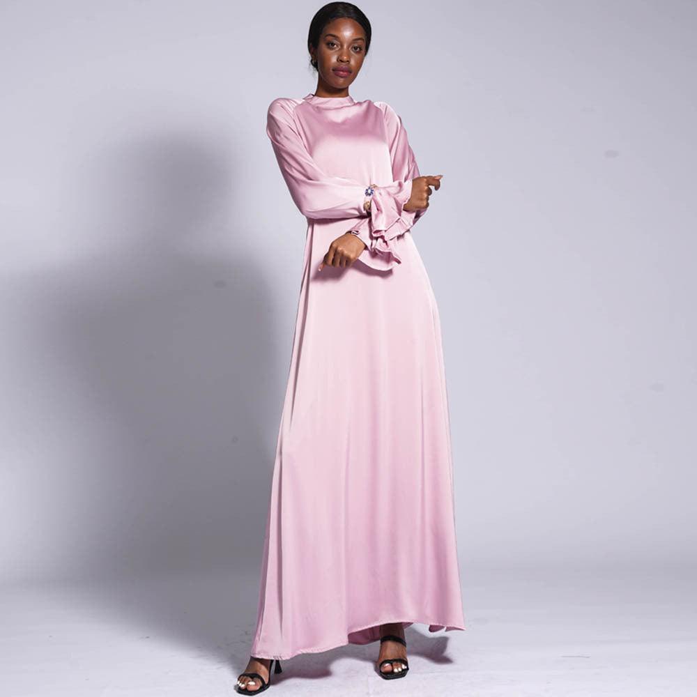 Matte Satin Drill Buckle Long Dress - Nioor