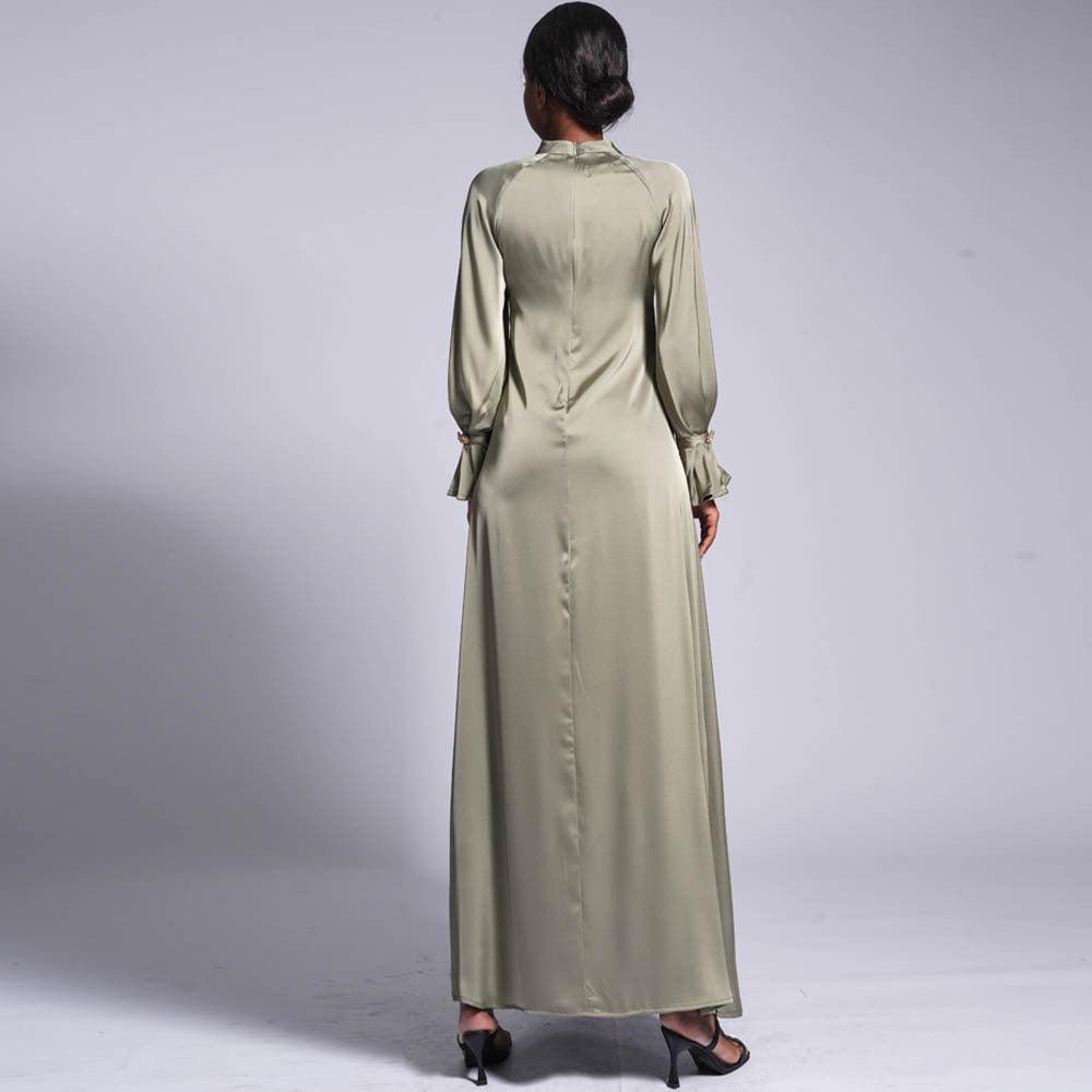 Matte Satin Drill Buckle Long Dress - Nioor