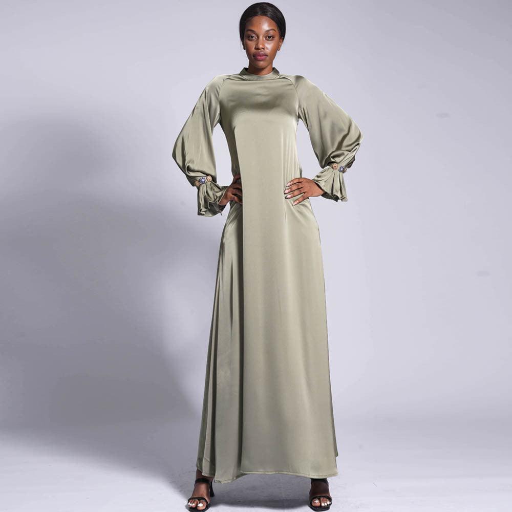 Matte Satin Drill Buckle Long Dress - Nioor