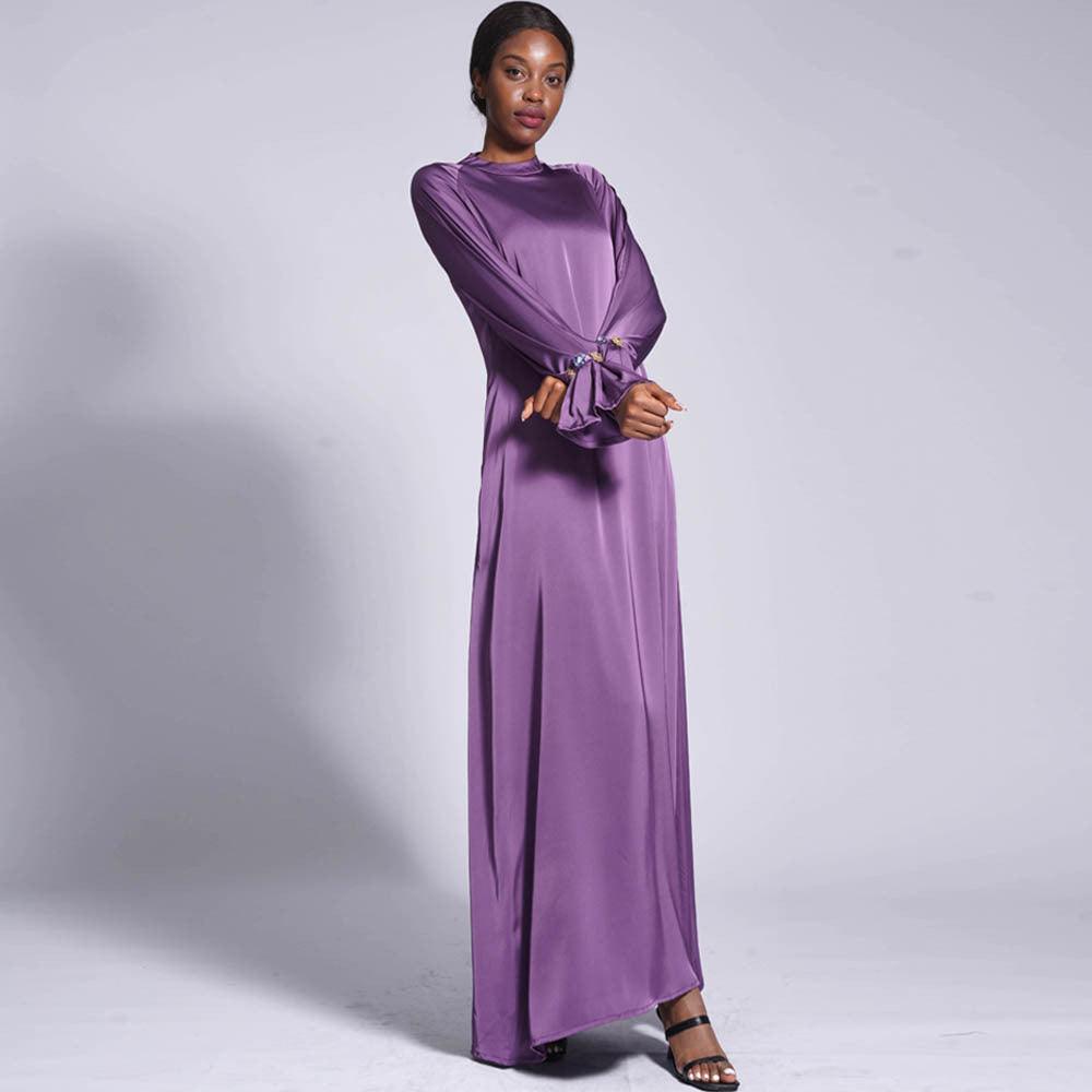 Matte Satin Drill Buckle Long Dress - Nioor